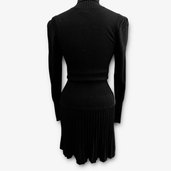 097 Venus |EUC Black Pleated Sweater Turtleneck Dress | Elegant Stylish (size S) - Picture 3 of 9